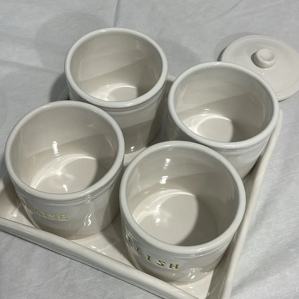 Williams-Sonoma BBQ Condiment Jar Set Ketchup Mustard Relish Mayo With Tray